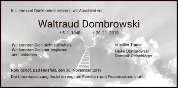 Traueranzeige von Waltraud Dombrowski von Hersfeld