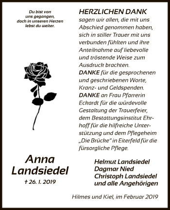 Traueranzeige von Anna Landsiedel von Hersfeld