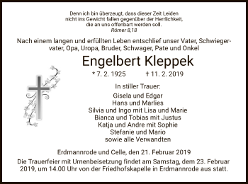 Traueranzeige von Engelbert Kleppek von Hersfeld