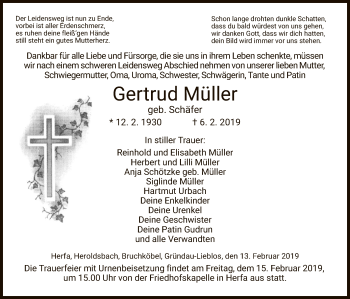 Traueranzeige von Gertrud Müller von Hersfeld