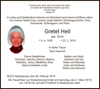 Traueranzeige von Gretel Heil von Hersfeld