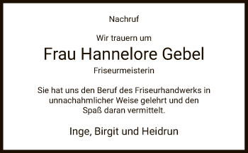 Traueranzeige von Hannelore Gebel von Hersfeld