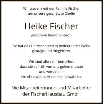 Traueranzeige von Heike Fischer von Hersfeld