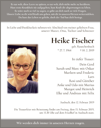 Traueranzeige von Heike Fischer von Hersfeld