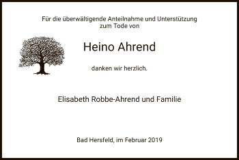 Traueranzeige von Heino Ahrend von Hersfeld