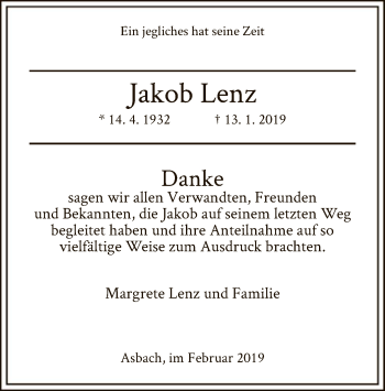 Traueranzeige von Jakob Lenz von Hersfeld