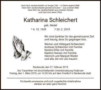 Traueranzeige von Katharina Schleichert von Hersfeld