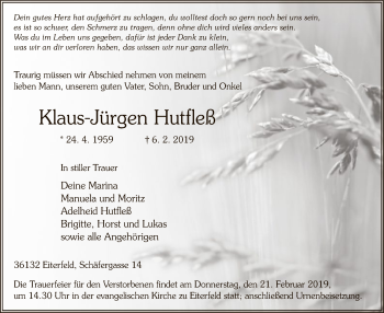 Traueranzeige von Klaus-Jürgen Hutfleß von Hersfeld