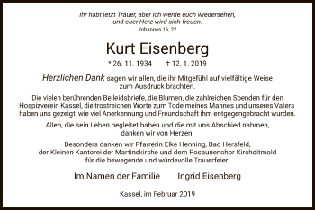 Traueranzeige von Kurt Eisenberg von Hersfeld