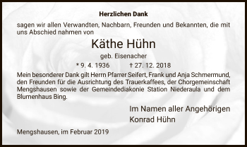 Traueranzeige von Käthe Hühn von Hersfeld