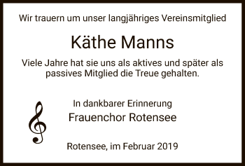 Traueranzeige von Käthe Manns von Hersfeld