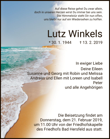 Traueranzeige von Lutz Winkels von Hersfeld