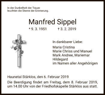 Traueranzeige von Manfred Sippel von Hersfeld