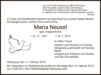 Traueranzeige von Maria Neusel von Hersfeld