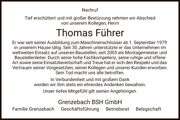 Traueranzeige von Thomas Führer von Hersfeld