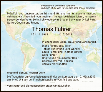 Traueranzeige von Thomas Führer von Hersfeld