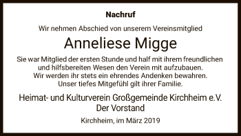 Traueranzeige von Anneliese Migge von Hersfeld