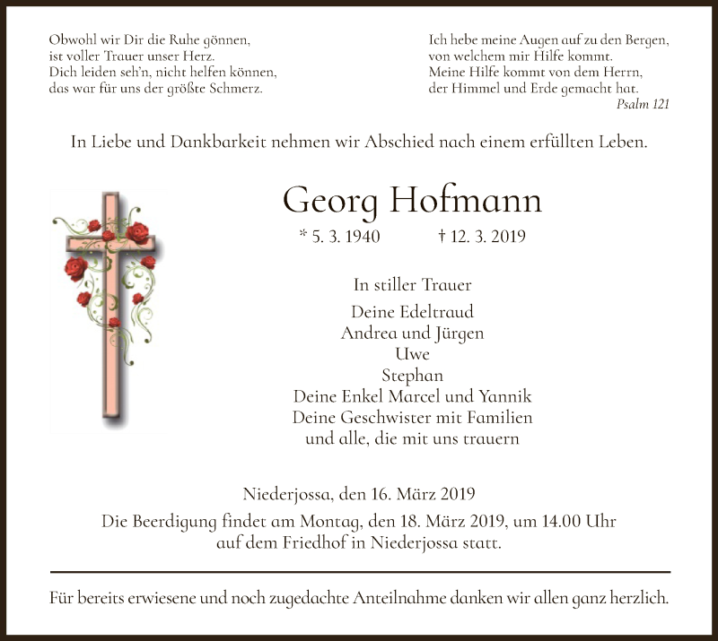  Traueranzeige für Georg Hofmann vom 16.03.2019 aus Hersfeld