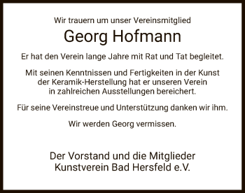 Traueranzeige von Georg Hofmann von Hersfeld