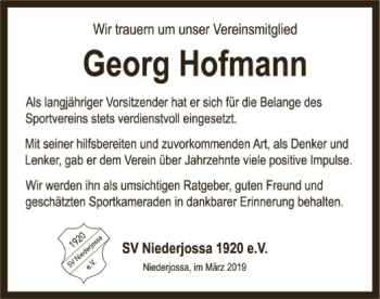 Traueranzeige von Georg Hofmann von Hersfeld