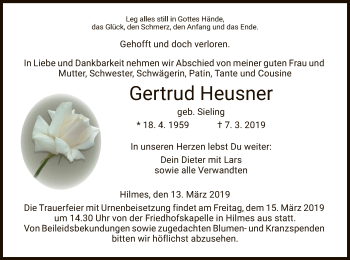 Traueranzeige von Gertrud Heusner von Hersfeld