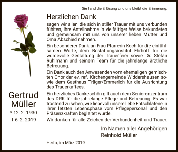 Traueranzeige von Gertrud Müller von Hersfeld