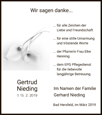 Traueranzeige von Gertrud Nieding von Hersfeld