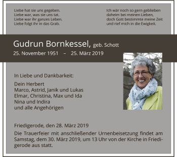 Traueranzeige von Gudrun Bornkessel von Hersfeld