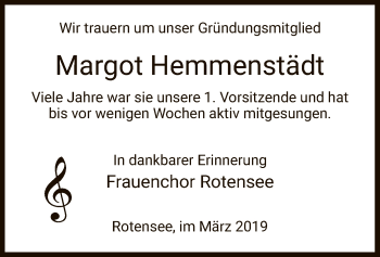 Traueranzeige von Margot Hemmenstädt von Hersfeld