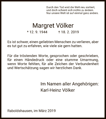 Traueranzeige von Margret Völker von Hersfeld