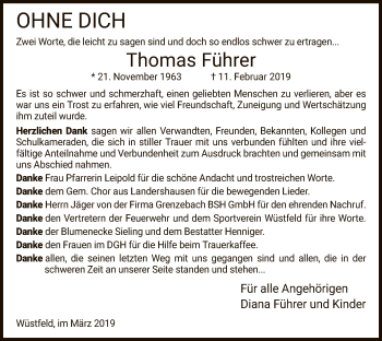 Traueranzeige von Thomas Führer von Hersfeld