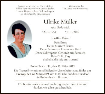 Traueranzeige von Ulrike Müller von Hersfeld