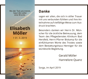 Traueranzeige von Elisabeth Möller von Hersfeld