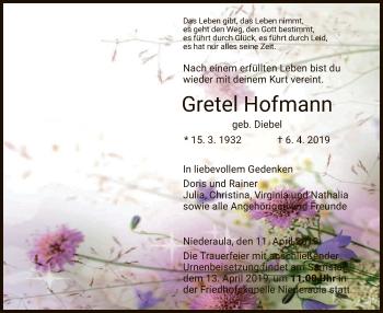 Traueranzeige von Gretel Hofmann von Hersfeld