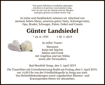 Traueranzeige von Günter Landsiedel von Hersfeld