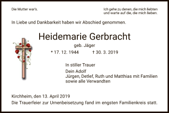 Traueranzeige von Heidemarie Gerbracht von Hersfeld