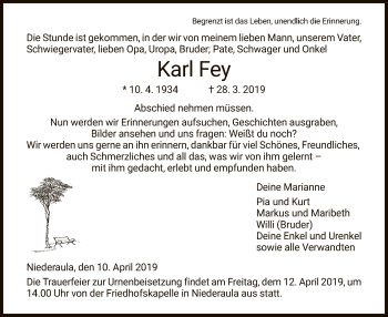 Traueranzeige von Karl Fey von Hersfeld