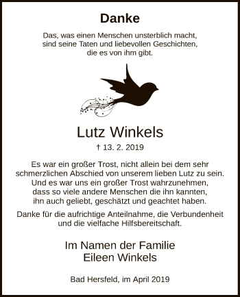 Traueranzeige von Lutz Winkels von Hersfeld