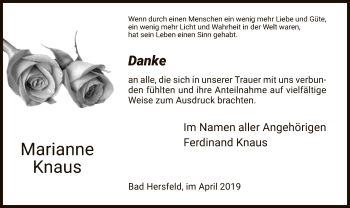 Traueranzeige von Marianne Knaus von Hersfeld