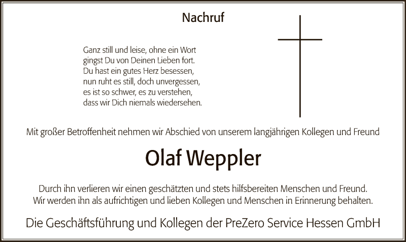  Traueranzeige für Olaf Weppler vom 13.04.2019 aus Hersfeld