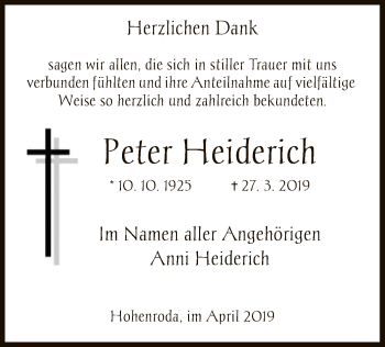 Traueranzeige von Peter Heiderich von Hersfeld