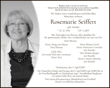 Traueranzeige von Rosemarie Seiffert von Hersfeld