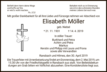 Traueranzeige von Elisabeth Möller von Hersfeld