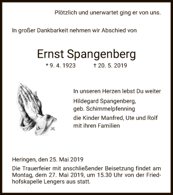 Traueranzeige von Ernst Spangenberg von Hersfeld