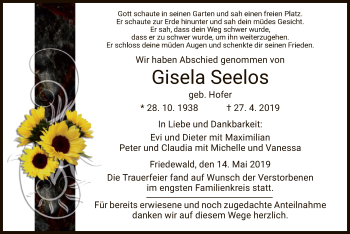 Traueranzeige von Gisela Seelos von Hersfeld