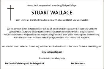 Traueranzeige von Stuart Wallace von Hersfeld