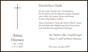 Traueranzeige von Anna Heenesn von Hersfeld