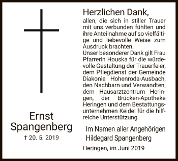 Traueranzeige von Ernst Spangenberg von Hersfeld