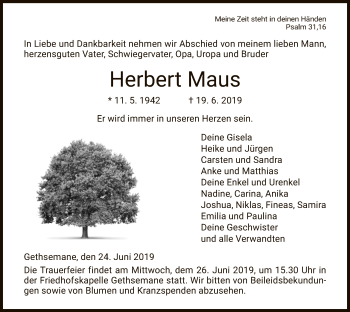 Traueranzeige von Herbert Maus von Hersfeld