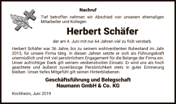 Traueranzeige von Herbert Schäfer von Hersfeld